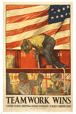 TEAMWORK WINS UNITED STATES vintage ad poster PATRIOTIC COLLECTORS 24X36 new