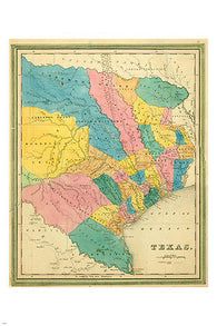 1839 BRADFORD REPUBLIC OF TEXAS MAP poster24X36 PRIZED collectors COLORFUL