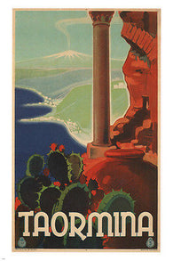 TAORMINA vintage travel POSTER Vittorio Grassi Italy 1933 24X36 STRIKING!