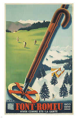 FONT-ROMEU vintage train travel poster 24X36 SKIING GOLF SPORTS first rate