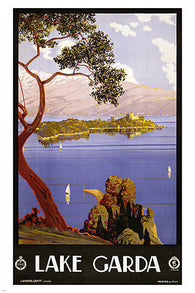 LAKE GARDA ITALY vintage travel poster SAILBOATS ISLAND 24X36 first rate