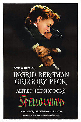 hitchcock SPELLBOUND movie poster INGRID BERGMAN GREGORY PECK mystery 24X36
