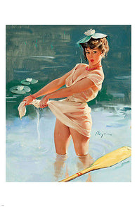 HALF NAKED PIN-UP GIRL in pond poster 24X36 skimpy ADORABLE embarrassed HOT