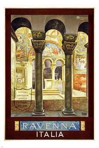 ravenna italy vintage travel poster COLUMNS ORNATE COLORFUL PAINTING 24X36