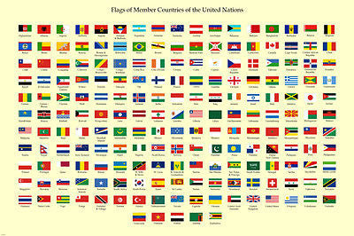 UNITED NATIONS MEMBERS COUNTRY FLAG political poster colorful educational 24X36