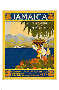 JAMAICA VINTAGE travel poster WOMAN FLOWERS OCEAN 24X36 picturesque island