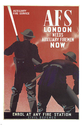 AFS LONDON NEEDS AUXILIARY FIREMAN vintage poster united kingdom 24X36 RARE