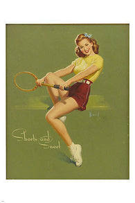 PIN-UP GIRL ART PAINTING poster 24X36 tennis SHORTS & SWEET sex appeal HOT!