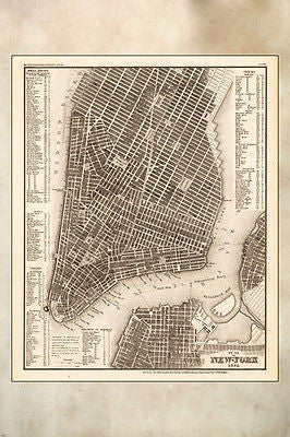 1853 PLAN VON NEW YORK poster GRID MAP rare INTRICATE historic 24X36