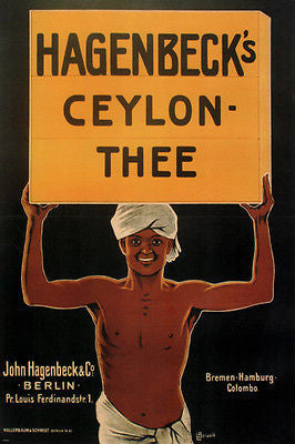 HAGENBECK'S ceylon thee VINTAGE ad poster LUDWIG berwald SRI LANKA 1899 24X36