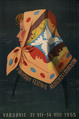 Varsovie WORLD YOUTH FESTIVAL POSTER Olga Siemaszkowa Poland 1955 24X36 New