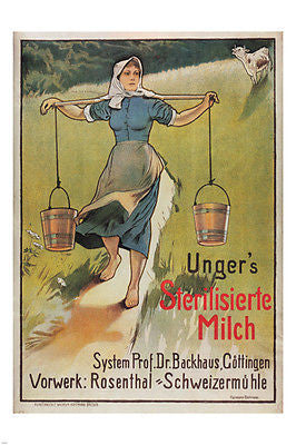 UNGER'S sterilized MILK vintage POSTER hermann BEHRENS germany 1896 24X36 NEW