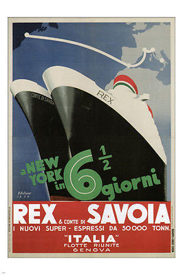 REX & CONTE DI SAVOIA vintage ad poster G. PATRONE Italy 1932 24X36 boats