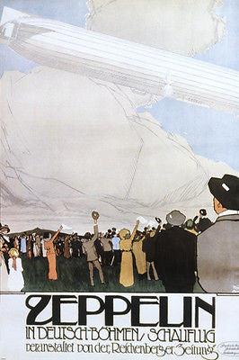 HISTORIC ZEPPELIN IN FLIGHT GERMAN POSTER memorobilia crowd cheering 24X36