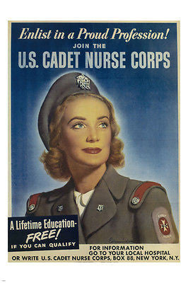 Enlist US CADET NURSE CORPS POSTER Carolyn  Edmundson USA '42 24X36 military