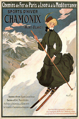 CHAMONIX vintage TRAVEL ad poster ABEL FAIVRE FRANCE 1905 24X36 WINTER SKI