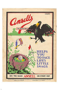 vintage ANSELLS BEER ad poster 24X36 artistic UNUSUAL collectors HOT NEW