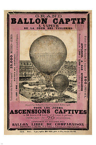 GRAND BALLON CAPTIF 1878 vintage fench AD POSTER PARIS 24X36