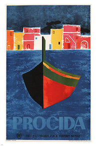 Procida VINTAGE TRAVEL POSTER Mario Puppo ITALY 1960 24X36 exceptional!