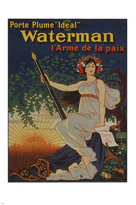 waterman IDEAL FOUNTAIN PEN vintage ad PARIS prized poster 1919 PEACE 24X36