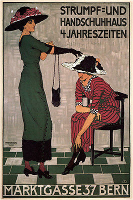 sock & glove house VINTAGE ad poster BURKHARD MANGOLD switzerland 1908 24X36