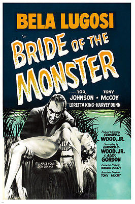ed wood's BRIDE of the MONSTER movie poster BELA LUGOSI gothic SCARY 24X36