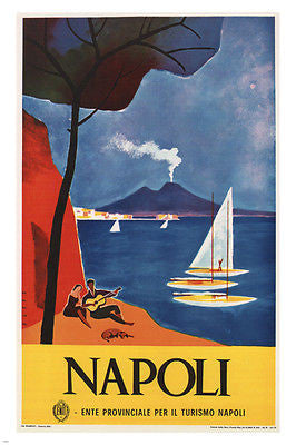 vintage NAPLES travel POSTER Mario Puppo Italy 1960 Beautiful Seaside 24X36