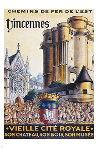 Vincennes France Vintage TRAIN TRAVEL Poster CASTLE CATHEDRAL CREST 24X36