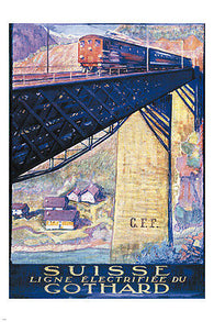 Switzerland French VINTAGE TRAIN TRAVEL Poster BRIDGE RR Tracks 24X36 RARE