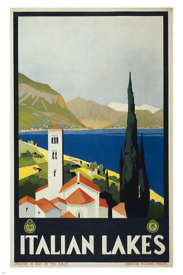 ITALIAN LAKES Vintage Travel Poster 1930 24X36 COLORFUL Serene Prized