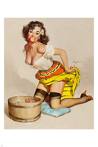 VINTAGE SEXY pin-up GIRL catching apple from bucket poster 24X36 PROVOCATIVE