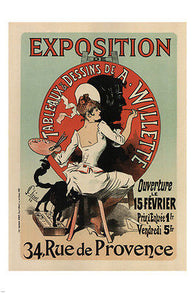 EXHIBITION OF PAINTING & DRAWINGS POSTER j. chéret 1888 france 24X36 RARE