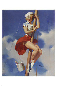 HOT pin-up girl CLIMBING POLE 1953 poster 24X36 BUSTY skimpy skirt LEGGY