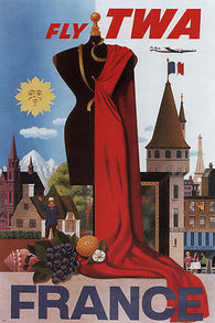 fly TWA France vintage travel poster USA 1950 24X36 memorabilia PRIZED new