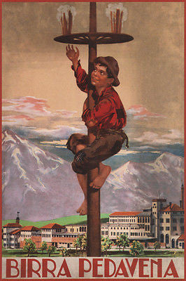 Beer Pedavena Vintage Ad Poster Italy 1920 24X36 VERY RARE Prized Top Quality