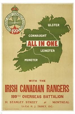 all in one with the IRISH CANADIAN RANGERS vintage ad poster MAP 24X36 new