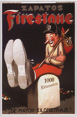 firestone shoes higher mileage VINTAGE AD POSTER Mauzan Argentina 1927 24X36