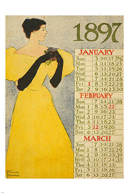 ARTIST edward penfield CALENDAR poster 1897 jan-march ELEGANT lady 24X36