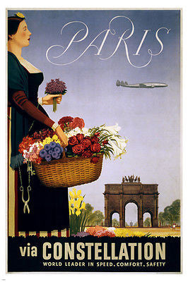 Paris Vintage Travel Poster WOMAN BASKET OF FLOWERS 24X36 Unique Prized