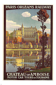 chateau of amboise FRENCH VINTAGE TRAIN TRAVEL POSTER 24X36 lake mansion