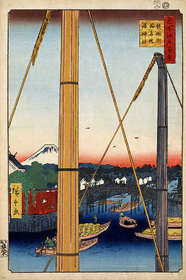 Hiroshige INARI BRIDGE And Minato Shrine FINE ARTS POSTER 1857 Teppozu 24X36