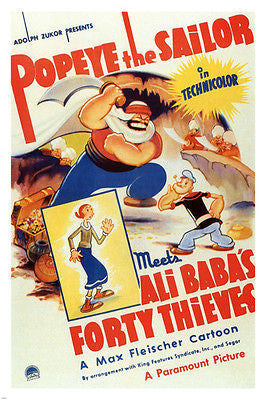 Popeye the Sailor meets Ali Baba's forty thieves MOVIE POSTER 1937 24X36 hot