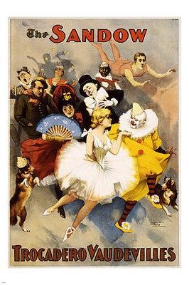 the sandow trocadero vaudevilles vintage theatre poster 24X36 CLOWN BALLERINA