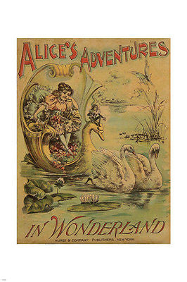 Alice's ADVENTURES IN WONDERLAND vintage poster 24X36 FANTASY swans childhood