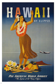 HAWAII vintage TRAVEL POSTER 24X36 flowers WOMAN DANCING classic hot RARE