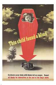 This child found a 'blind' VINTAGE WAR POSTER A. Games UK 1943 24X36 CAUTION