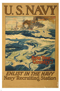 U.S. NAVY - HELP YOUR COUNTRY - ENLIST vintage ad poster COLLECTORS 24X36