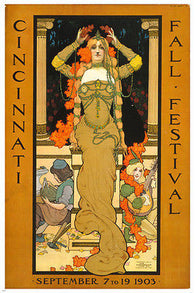 CINCINNATI fall festival POSTER24X36 regal WOMAN smiling children RARE 1903