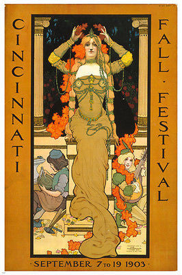CINCINNATI fall festival POSTER24X36 regal WOMAN smiling children RARE 1903