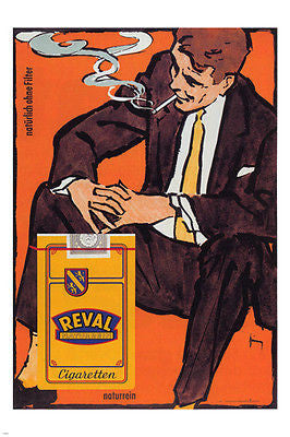Reval Naturrein VINTAGE AD POSTER Gerd Grimm Germany 1963 24X36 smoking